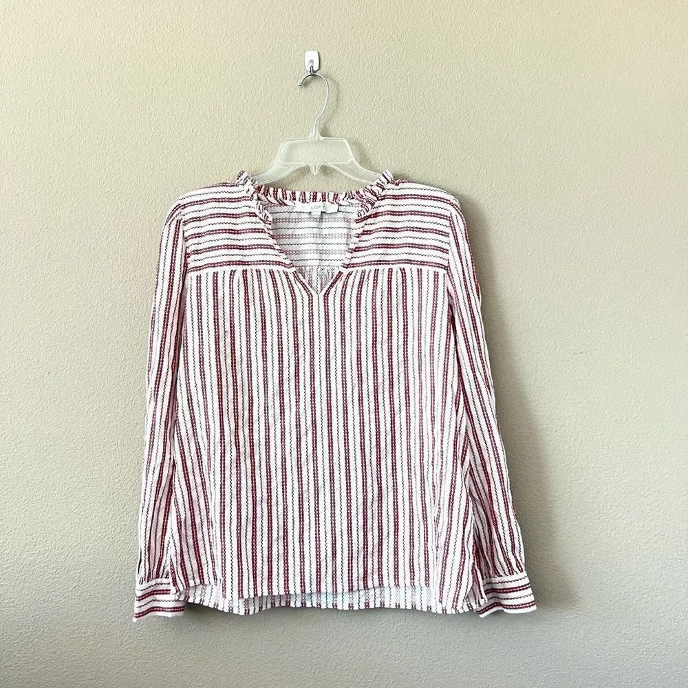 Loft Striped Ruffle Blouse